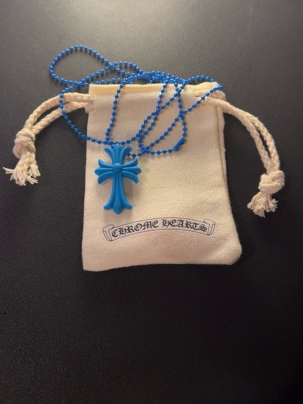 Chrome Hearts Blue Cross Pendant on Bead Chain